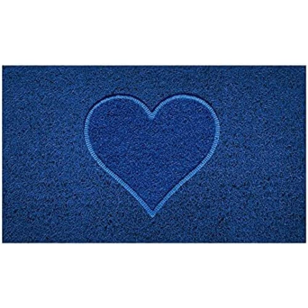 Nicoman Embossed Spaghetti Door Mat Dirt-Trapper Jet-Washable Doormat 70x43cm (Blue, HEART Shape) - Use on Carpet ONLY
