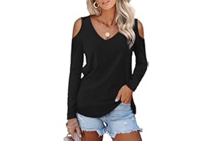 Amoretu Womens Short/Long Sleeve Cold Shoulder Basic Tee Tops Shirts