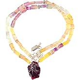 Natural Raw Red Garnet and Fluorite Beads Necklace Pendant, Rough Gemstone, Energy Healing Crystals, January Birthday, Jewelry for Women, Gemstone Jewelry 18 inch AAA+ Quality