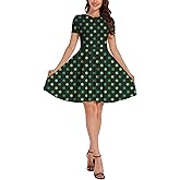 Ainuno St Patricks Day Dresses for Women Shamrock Dress Green Irish Outfits Short Sleeve Clover Dress
