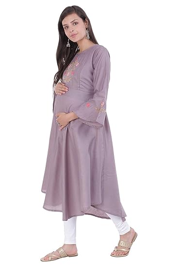 Women's Rayon Maternity/Nursing/Easy Feeding/Breastfeeding/Kurti/Straight Kurta/Dress/with Zippers For PRE and Post Pregnancy