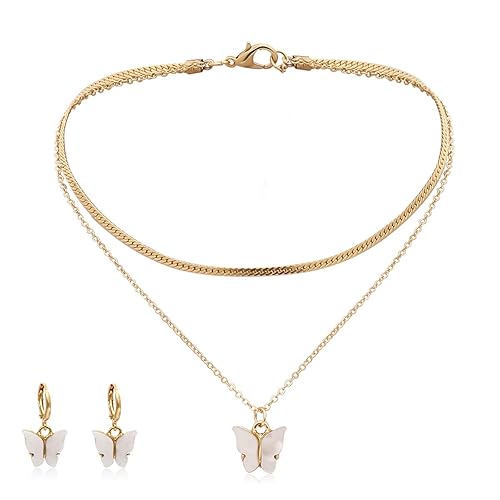 UNE DOUCE Butterfly Necklaces and Earrings Set for Women, 18k Gold