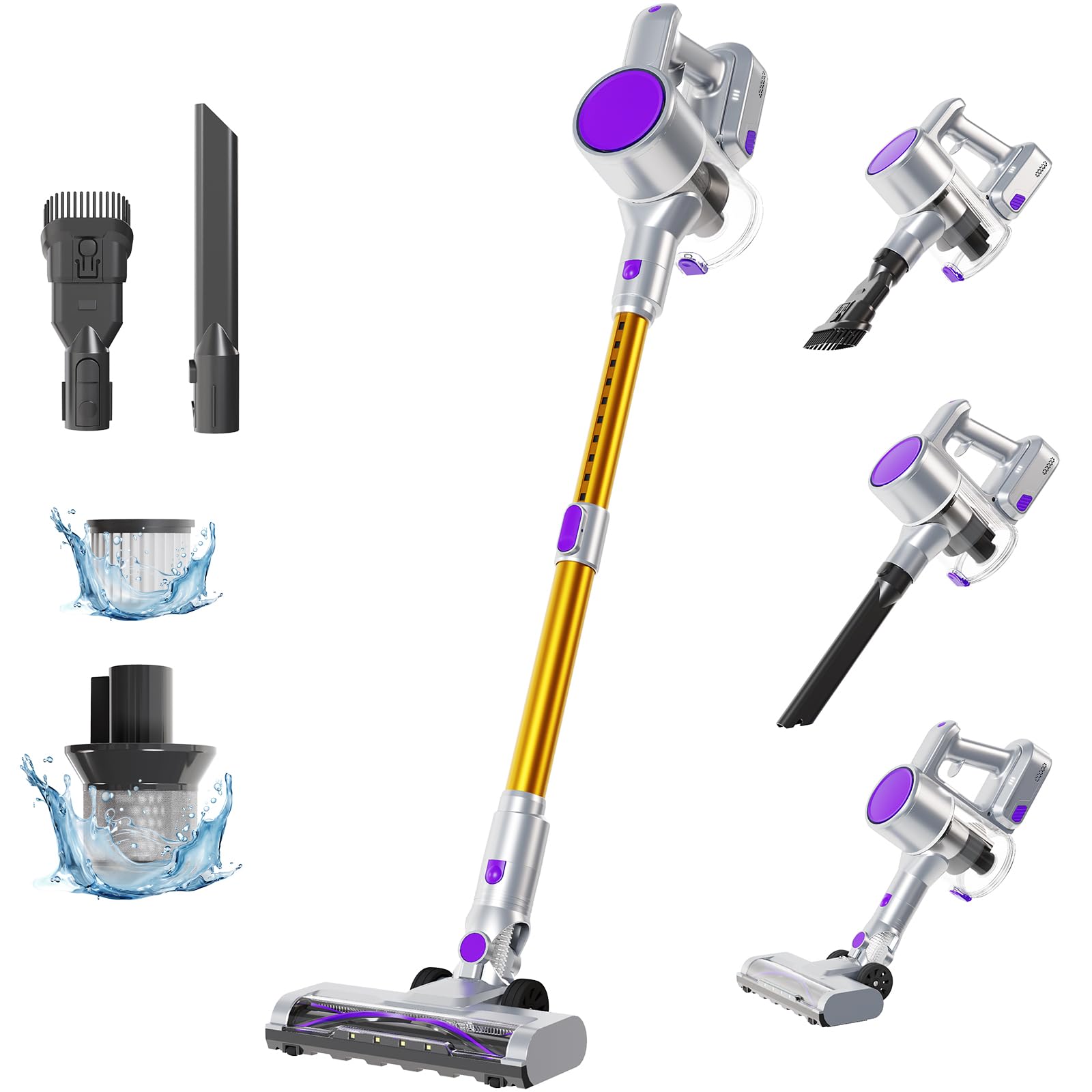 NEWBULIG Cordless Vacuum Cleaner, Lightweight Stick Vacuum for Home with Anti-Tangle and LED Lights, Powerful Rechargeable Wireless Cleaners for Hardwood Floors Carpet Pet Hair