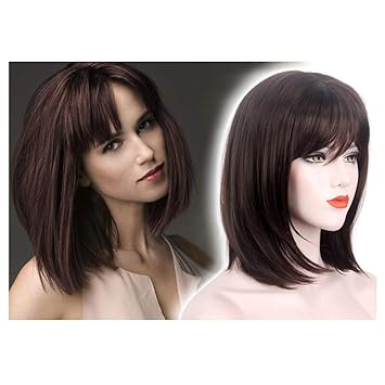 Color Brown Wigs Black Wig Short Straight Hair Brown Highlights
