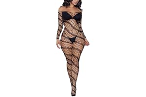 XIUSEMY Lingerie for Women Fishnet Bodystocking Attached Stockings Sexy Bodysuit Soft Nightwear Plus Size