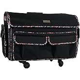 Everything Mary XXL Rolling Sewing Machine Case – Black Floral Wheeled Craft Bag – Compatible with Large Brother & Singer Machines – Durable Travel Storage Tote