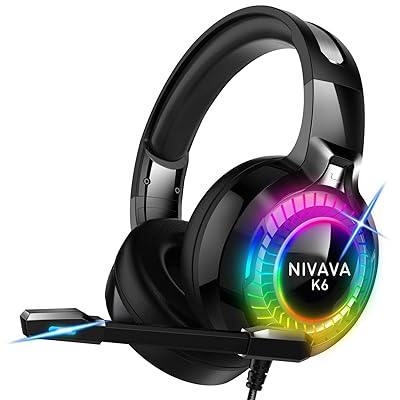 Nivava Gaming Headset for PS4, Xbox One, PC Headphones with Microphone LED Light Mic for Nintendo Switch Playstation Computer, K6(Black)