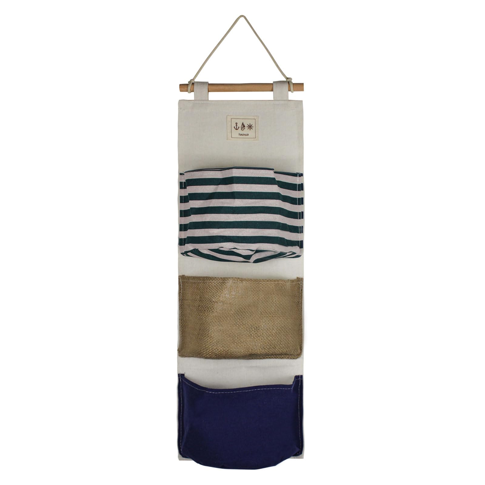 FuninCrea Hanging Storage Bag, 3-Layer Practical Wall Hanging Storage Bag, Cotton Linen Waterproof Fabric Door Hanging Pocket Organizer, Wall Hanging Finishing Bag Sundry Bag for Home (stripe)