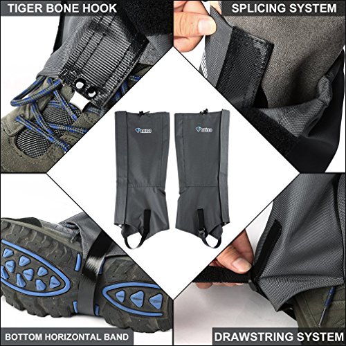 OUTAD Waterproof Outdoor Hiking Walking Climbing Hunting Snow Legging Gaiters(1 Pair) (Dark Grey, XL: 18.9" x 19.3" x 16.5") - Thumbnail 3