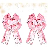 ABTOLS 2PCS Christmas Bows for Wreath, Pink Xmas Elk Wreath Bows for Front Door, Glitter Deer Red Decorative Bow Snowflake Christmas Bows for Indoor Outdoor Wedding Decorations