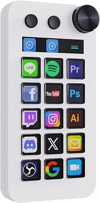 N1 3-in-1 Macro Keypad:15 LCD Keys,Numpad& Calculator-Programmable Stream Controller Deck&Studio Controller for Streaming,Work,Gaming(Mac 14.0+/Win10+)-White