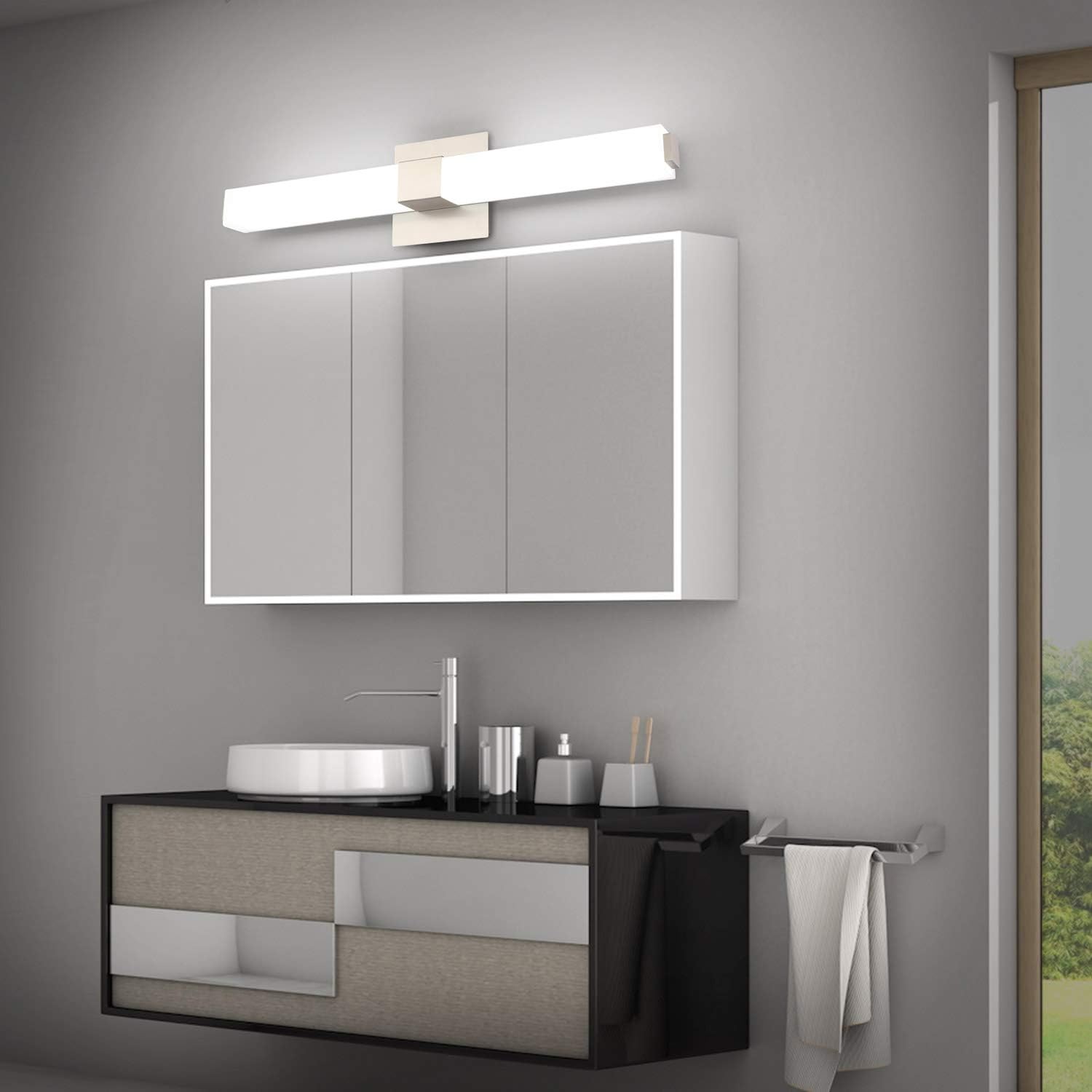 ZUZITO LED Vanity Light 24.2" Frosted White Acrylic Brushed Nickel for Bathroom Vanity Lighting Fixtures Cool White 6000K - - 