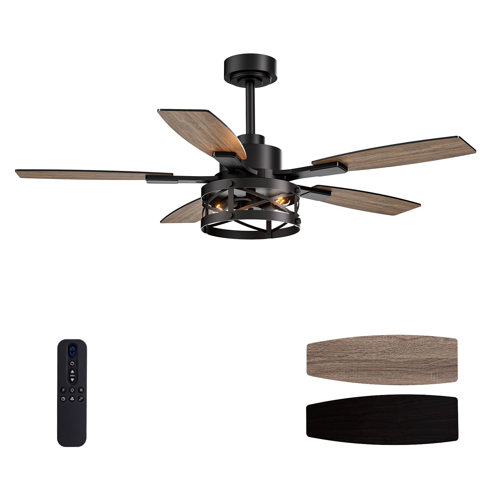 Photo 1 of 50 Inch Ceiling Fans with Lights and Remote & APP Control, Farmhouse Ceiling Fan with LED Lighting for Bedroom Living Room and Patio, Black Caged Ceiling Fan for Indoor and Outdoor(NO BULBS?