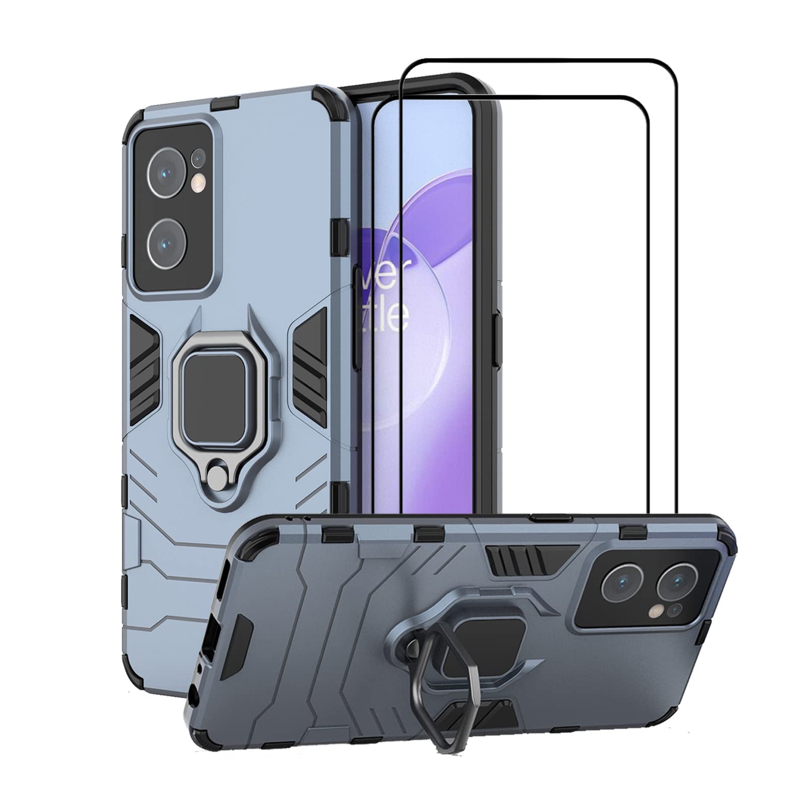 MMlife for OnePlus Nord CE 2 5G Kickstand Case with Tempered Glass Screen Protector [2 pieces], Hybrid Heavy Duty Armor Dual Layer Anti-Scratch Case Cover, Blue
