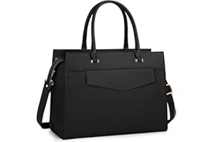 NEWHEY Laptop Bag for Women 15.6 inch Leather Tote Bag 2pcs Set Professional Work Bag with Clutch Purse Large Office Computer Bag Teacher Bag Shoulder Bag, Black