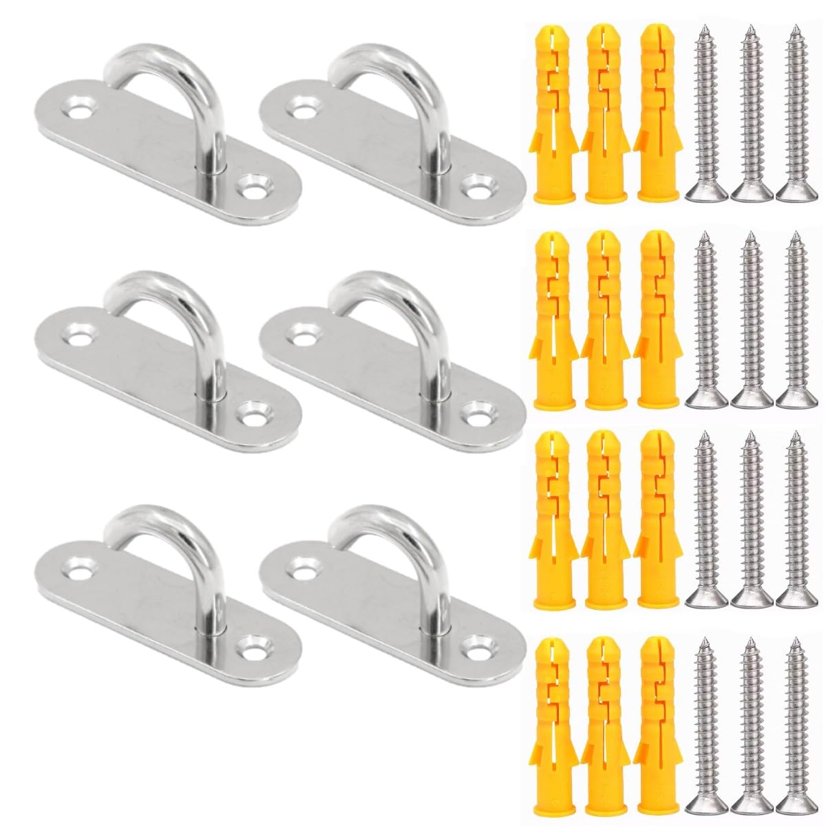 HOUSON 6 Pack M5 Stainless Steel Ceiling Hooks, Oval Open Hooks Pad Eye Plate Anchor Screw Wall Mount Hook (Open)