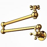 WHSHOWER Brass Pot Filler Faucet Wall Mount Commercial Stove Kitchen Folding Faucet with Double Joint Swing Arms, Titanium Go