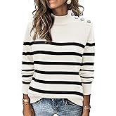 ATHMILE Fall Mock Neck Striped Sweaters for Women 2026 Winter Turtleneck Long Sleeve Knit Sweater Fashion Pullover Tops
