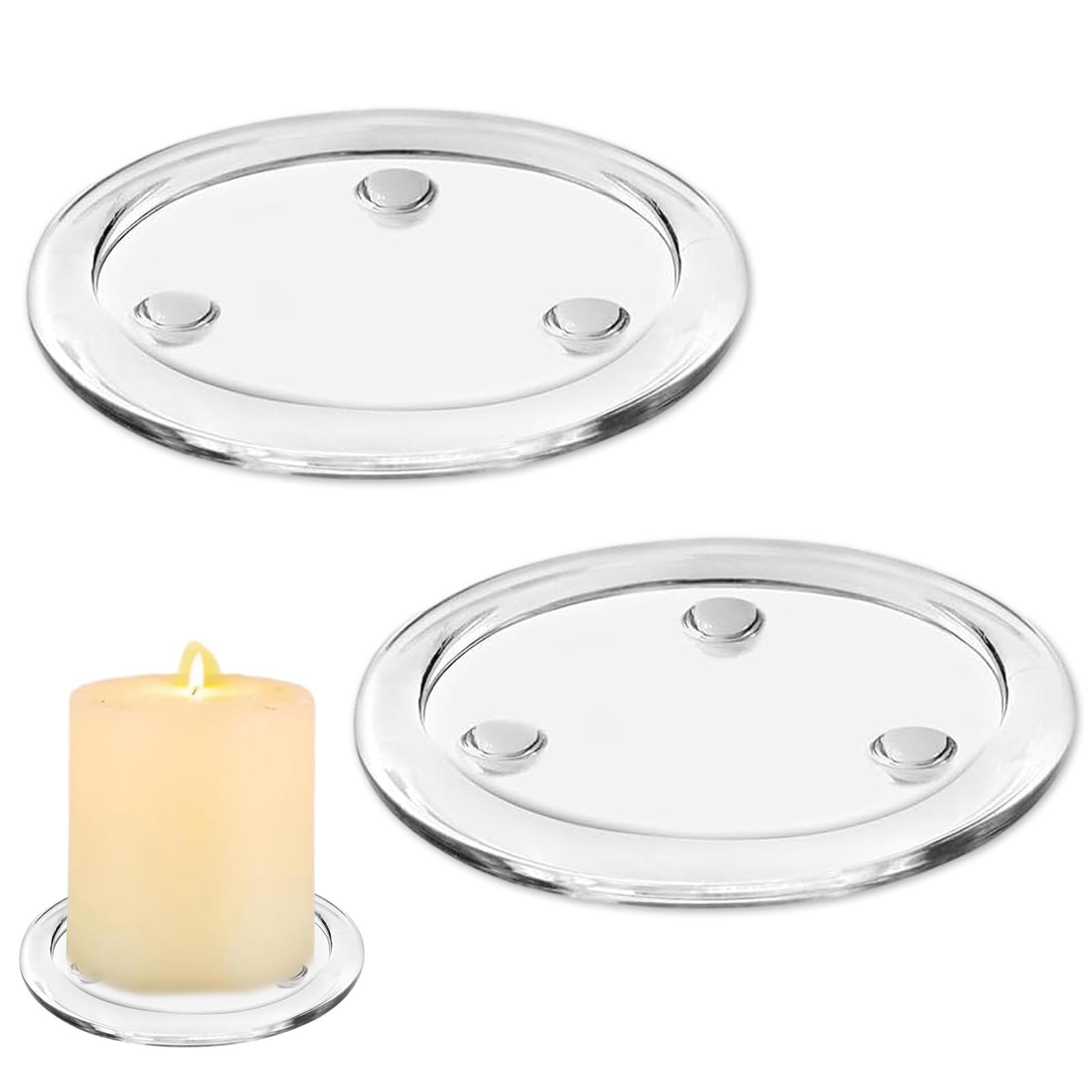 2 Pcs Round Clear Glass Candle Holder, Transparent Glass Candle Holder 4Inches/10cm Pillar Stand, Candle Tray Decorations Candle Pedestal Base for Wedding Parties Home Party Decoration