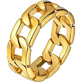 U7 Stainless Steel Mens Rings,7mm Gold/Black/Silver Chain Rings Fidget Spinner Ring Anxiety Ring for Men Women,Size 6-14