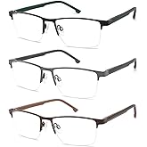 CRGATV 3 Pack Reading Glasses for Men Half Rim Metal Frame Readers Durable Anti Blue Light UV400 / Glare Computer Eyeglasses