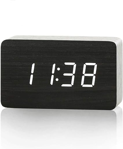 Amazon Com Wood Alarm Clock Reloj Modern Temperature Desk Clock Electronic Desktop Digital Table Clock Black White Home Audio Theater