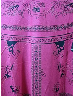 Mogul Womens Bohemian Skirt Printed Cotton Pink Lace Work Flared Gypsy Skirts
