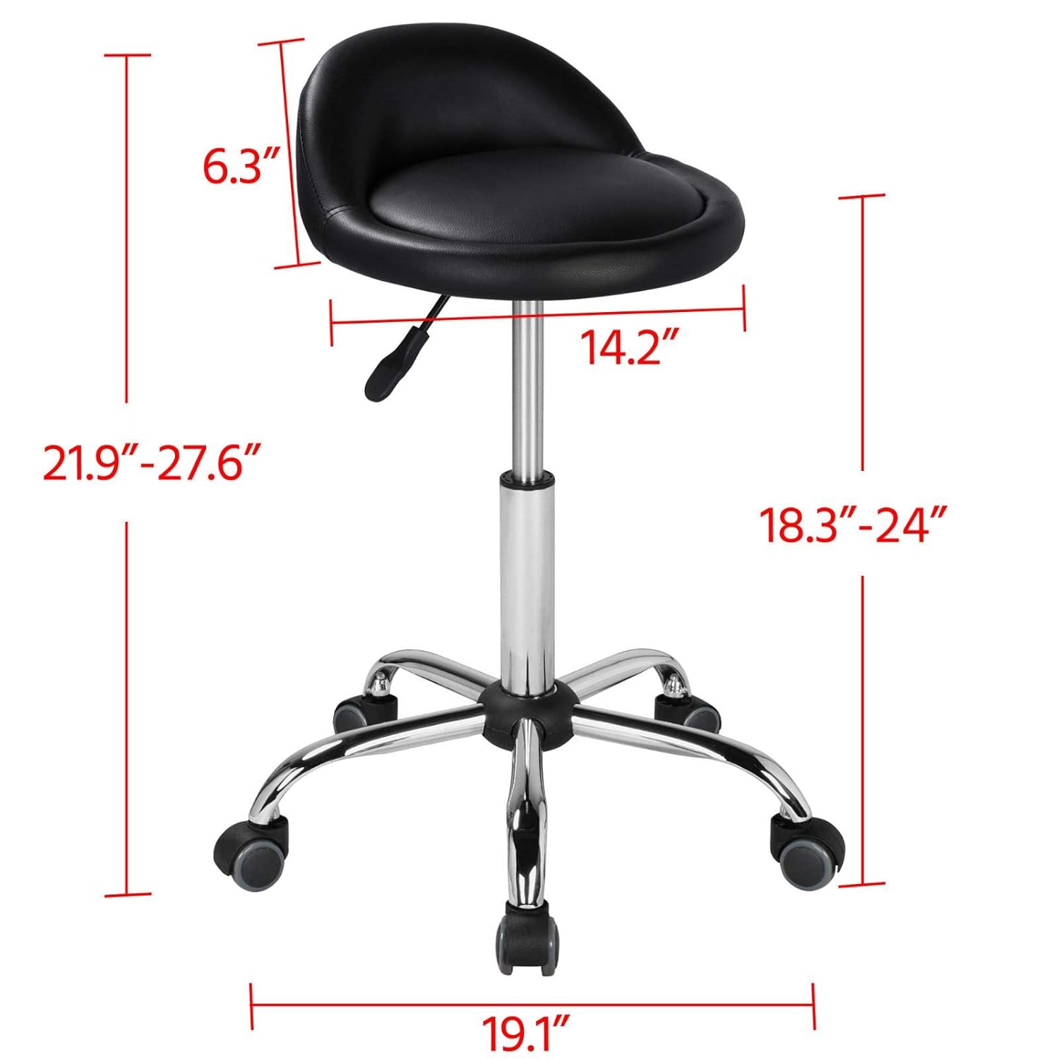 Yaheetech Height Adjustable Rolling Swivel Salon Stool Chair Hydraulic Ergonomic with Backrest Wheels for Tattoo Massage Facial Spa Manicure Dentist Clinic,Black: Beauty