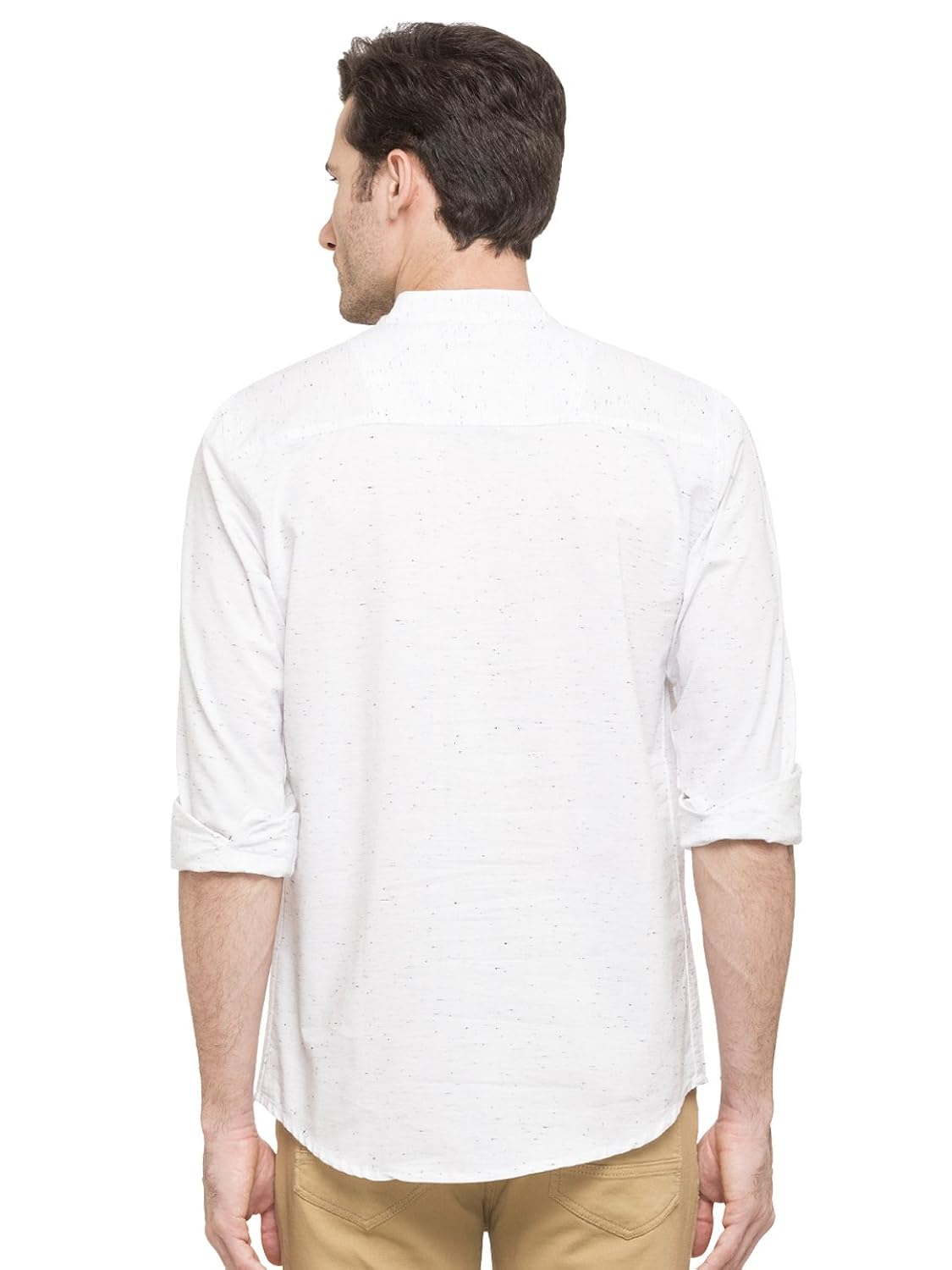 nick&jess men's ethnic wear : white melange printed cotton short kurta shirt