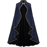 AGCOAH Women Medieval Cloak Adult Renaissance Victorian Deluxe Stand Collar Velvet Gold Trim Cape Halloween Cosplay