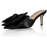 iadore Women's High Heel Sandals, 3'' Satin Closed Pointed Toe Oversized Bow Slip-on Stiletto Slippers Party Prom Casual Dress Mules