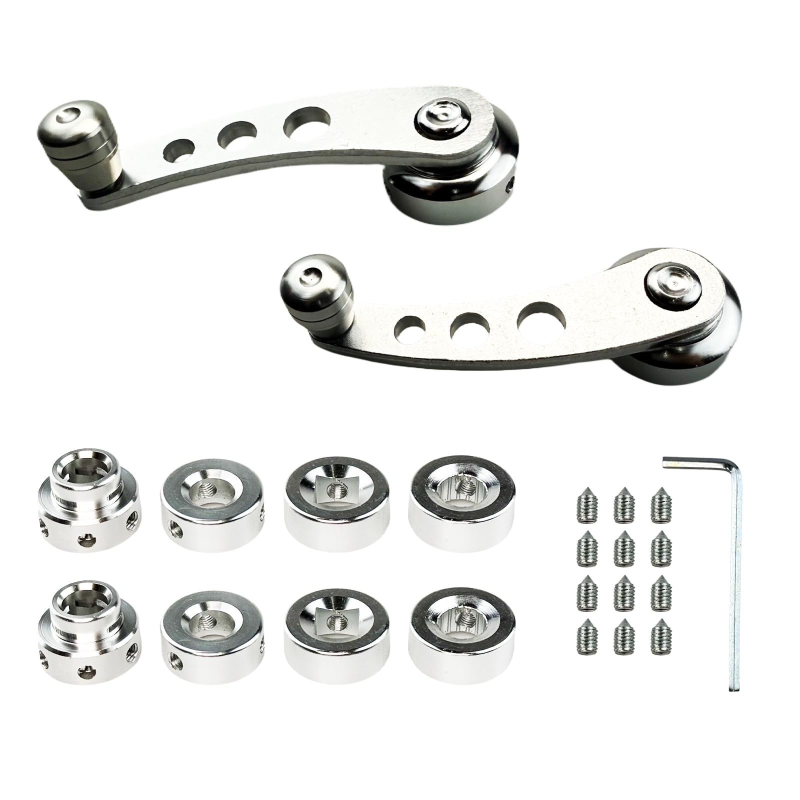 Photo 1 of 2Pcs Car Window Crank Handle, Aluminum Billet Car Wagon Door Window Winder with Hex Wrench and Screws, Window Riser Winder Crank Replacement Fit for Classic Car (Silver)
