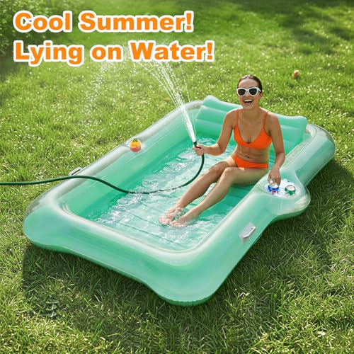 HeySplash Inflatable Swimming Pool Float, Large Inflatable Floating Boat for Adults with Cup Holder and Detachable Pillow, Lake River Summer Tanning Float Crystal Green