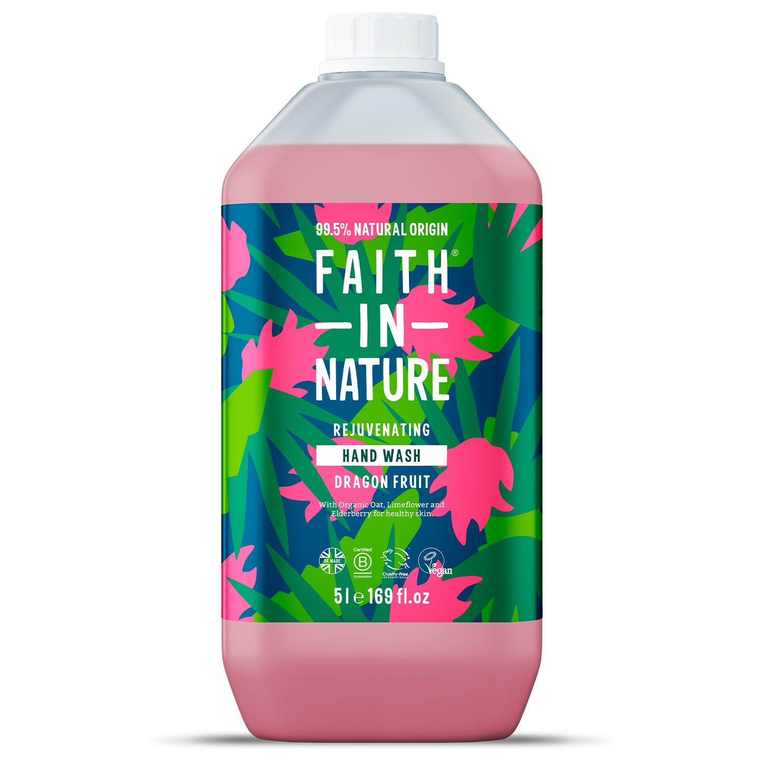 Faith In Nature Natural Dragon Fruit Liquid Hand Wash, Rejuvenating, Vegan & Cruelty Free, No SLS or Parabens, 5L Refill Pack