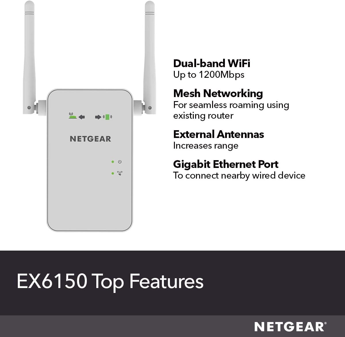NETGEAR WiFi Mesh Range Extender EX6150 - Coverage up to 1200 sq. ft. and 20 Devices with AC1200 Dual Band Wireless Signal Booster & Repeater (up to 1200Mbps Speed), Plus Mesh Smart Roaming: Computers & Accessories