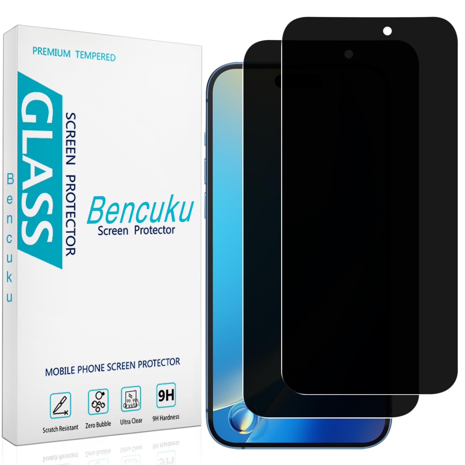 Bencuku (2 Pack Privacy Screen Protector for iPhone 16 Pro 6.3 Inch Anti Spy Tempered Glass, Anti Scratch, Bubble Free, Case Friendly