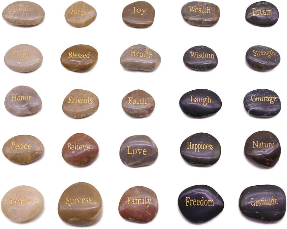 Indoor Fountains & Accessories - BigOtters Engraved Inspirational Stones, 25 Different Words Encouragement Stones Amulets Gift Stones for Friends and Family as Christmas Thanksgiving Gift