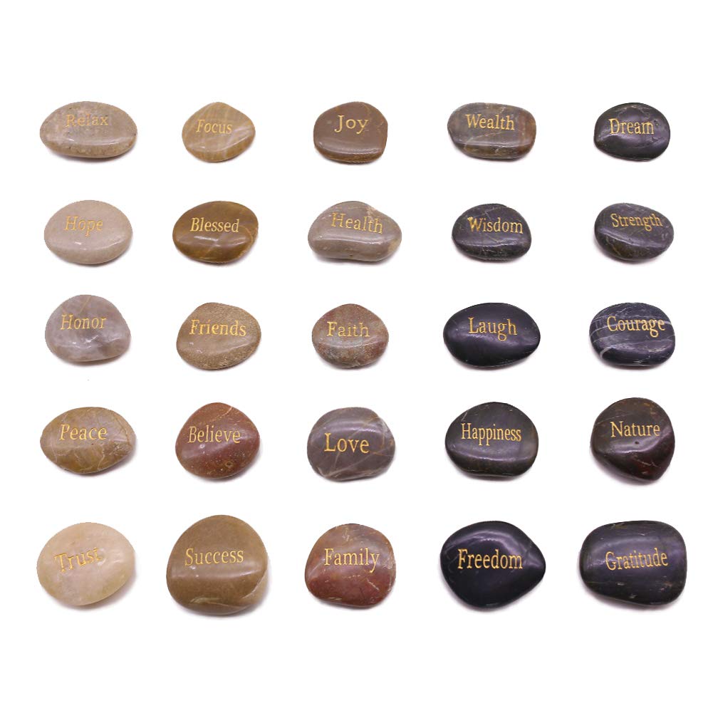 BigOtters Engraved Inspirational Stones,25 Different Words Encouragement Stones Amulets Gift Stones for Friends and Family