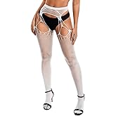 EHSUYAB Sexy Women Suspender Pantyhose, Fishnet Thigh High Stockings With Garter Belt, Lace Tights Rave Outfit Going Out Club