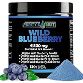 Purity’s Best Wild Blueberry Extract – 6,500 mg Equivalent per Serving – Antioxidant Supplement for Brain and Heart Health – Rich in Flavonoids & Anthocyanins – 120 Vegan Capsules – 4 Month Supply