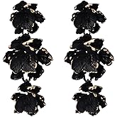 fxmimior Bohemian Fashion Women Black Rhinestone Geometry Circle Tassels Earrings Statement Drop Sparkly Earrings Simple Black Dangle Earrings Gothic Halloween Party Prom Sexy Punk Black Earrings for Women (Black 5)