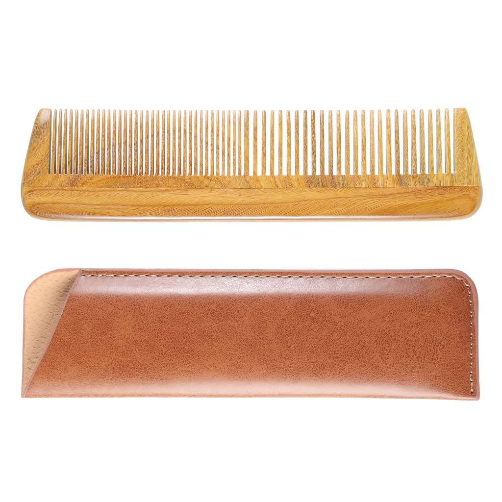 Photo 1 of Onedor Handmade 100% Natural Green Sandalwood Wooden Comb for Men Hair, Beard, and Mustache Styling Pocket Comb With Leather Case (Long)