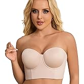 linliasor Strapless Bras for Women Push up Bra No-Slip Silicone Strip Hide Back Fat Bra (36B-44DD)