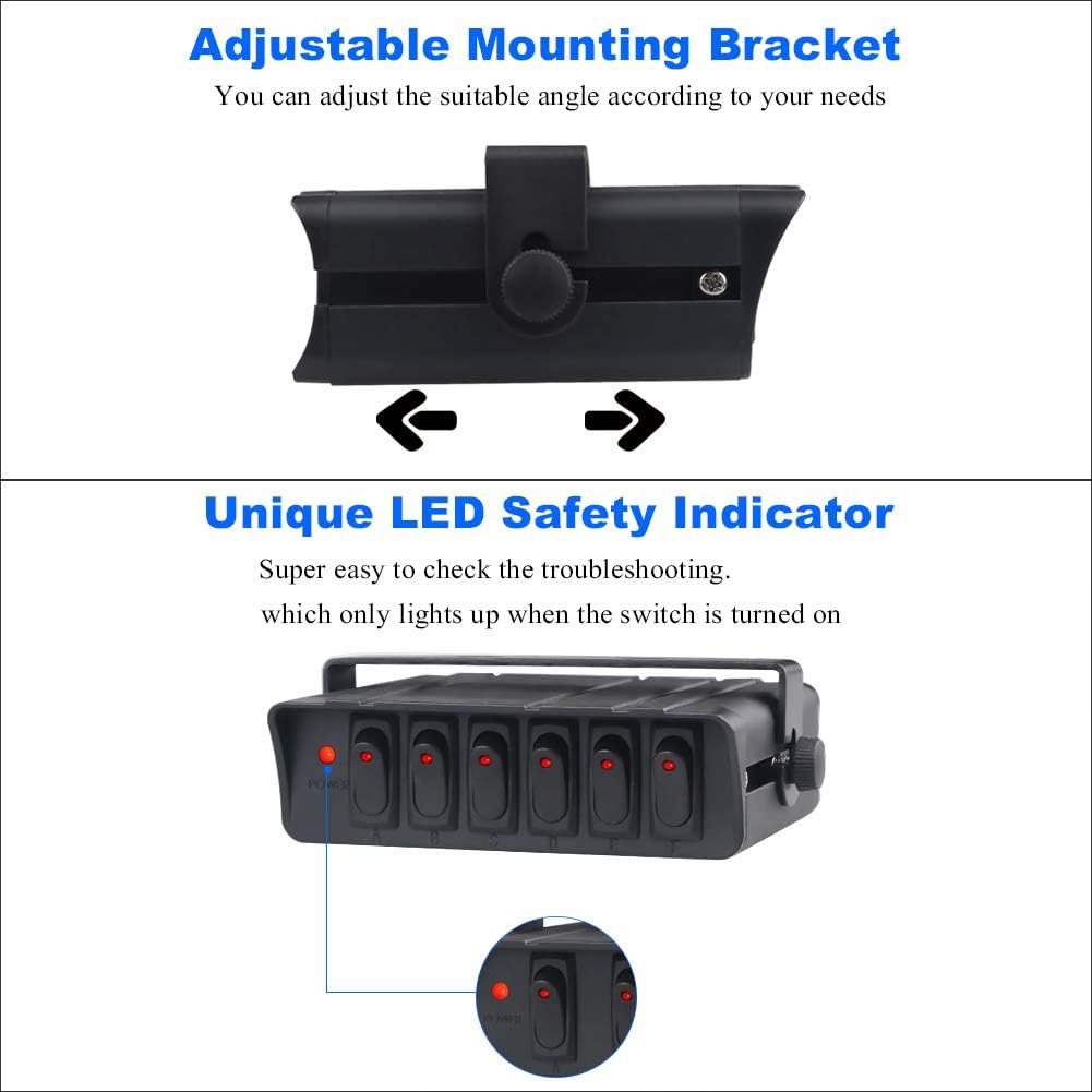 WATERWICH 6 Gang On/Off Rocker Switch Box 90Amp 12V SPST Rocker Switch Panel with LED Backlit for Ship Boat Yacht RV Camper Truck Car Vehicle (6-Gang): Automotive