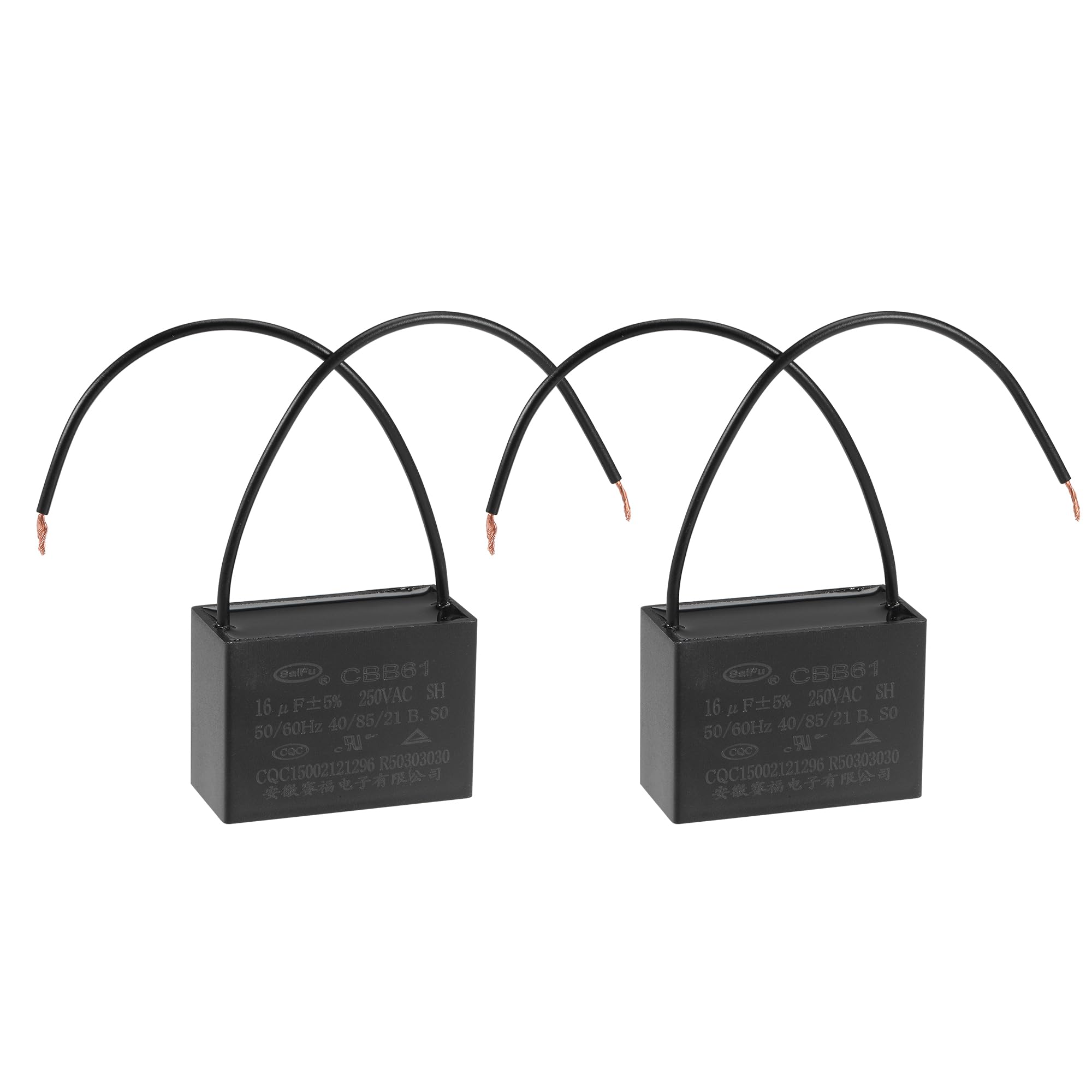 Photo 1 of uxcell Ceiling Fan Capacitor CBB61 16uF 250V AC 2 Wires Metallized Polypropylene Film Capacitor 47x34x22mm for Electric Fan Pump Motor Generator 2Pcs