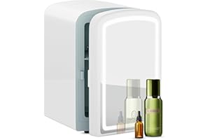 COYCYQI Mini Fridge for Skin Care, 4 Liter Portable Small Fridge with Dimmable LED Mirror, Hot or Cold Personal Beauty Refrigerator for Bedroom, Office, Car, Makeup (White)