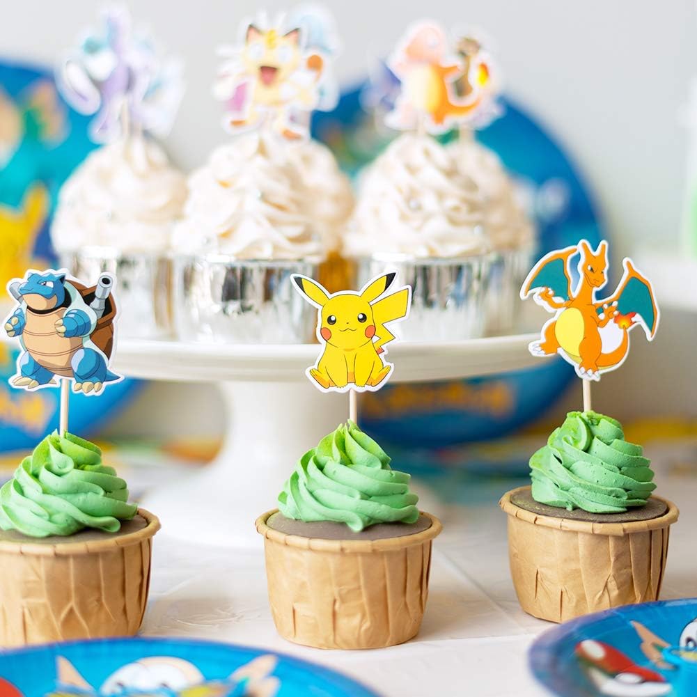 Amazon 77個 誕生日パーティー用品 子供と男の子用 ピカチュウパーティー記念品 誕生日ケーキトッパー装飾 バルーン バナー プレート テーブルカバー ナイフ フォーク スプーン パーティーグッズ おもちゃ