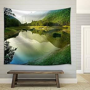 Small Lake in The Switzerland Mountains - Fabric Wall Tapestry Home Decor - 51x60 inches