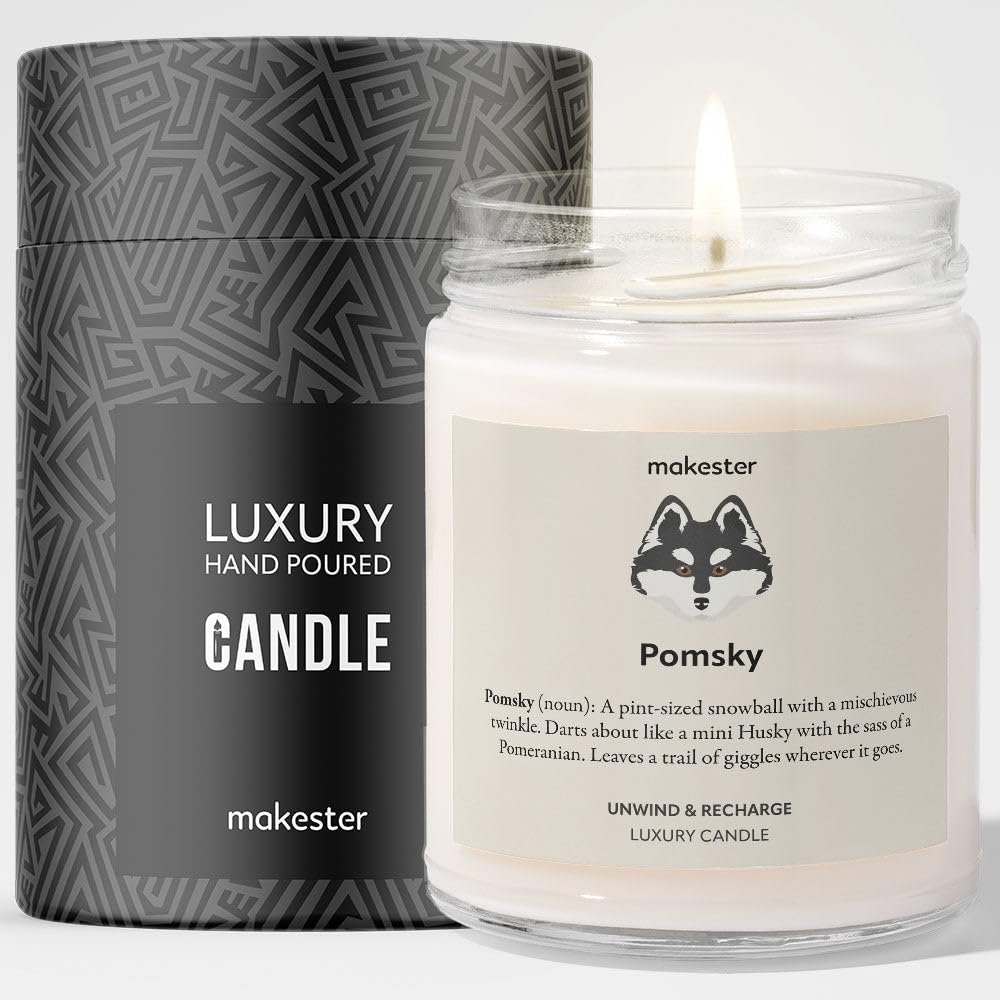 Pomsky Gifts - Luxury Soy Wax Candle - Vanilla, Jasmine, Sugared Almond - Makester