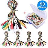 EAONE 50 Pieces Test Leads Set with Alligator Clips, Double-end Jumper Wire with Free Box, 19.7 Inches